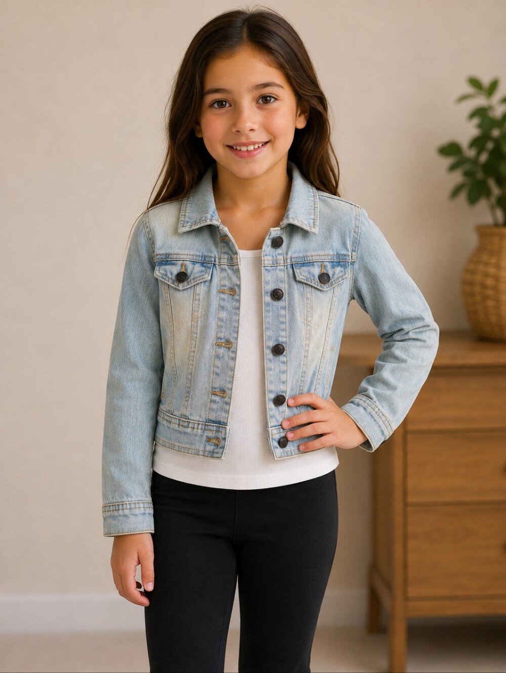 Girls Cherokee Light Acid Wash Denim Jean Jacket, M 7/8